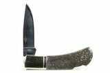 Pocket Knife With Fossil Dinosaur Bone (Gembone) Inlays #337592-3